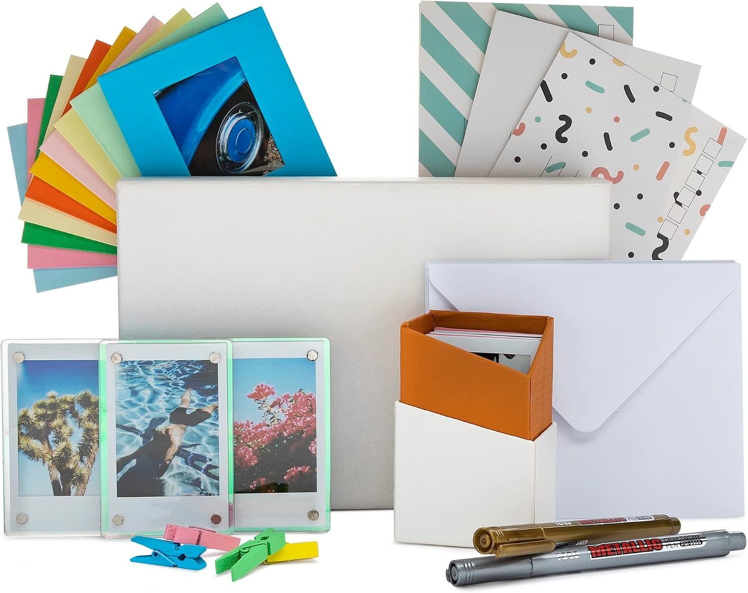 Polaroid Originals Hi-Print Bluetooth Photo Printer Bundle with Cartridge (2-Pack) and Film Kit with Acrylic Frames, Hanging Frames, and Stationery Storage Box (4 Items)