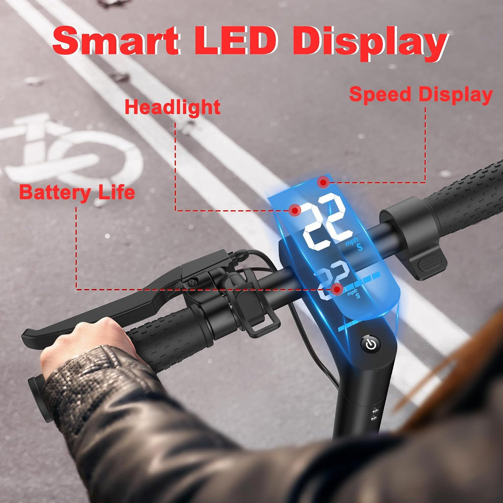Maxshot Electric Scooter, 8.5' /10' /14' Tire, 16/19/22 Mph Top Speed, 12/16/21/27/28/49/50 Miles Long Range, Folding Escooter for Adults and Kids with Seat Bag, Dual Braking, Dual Suspension, App
