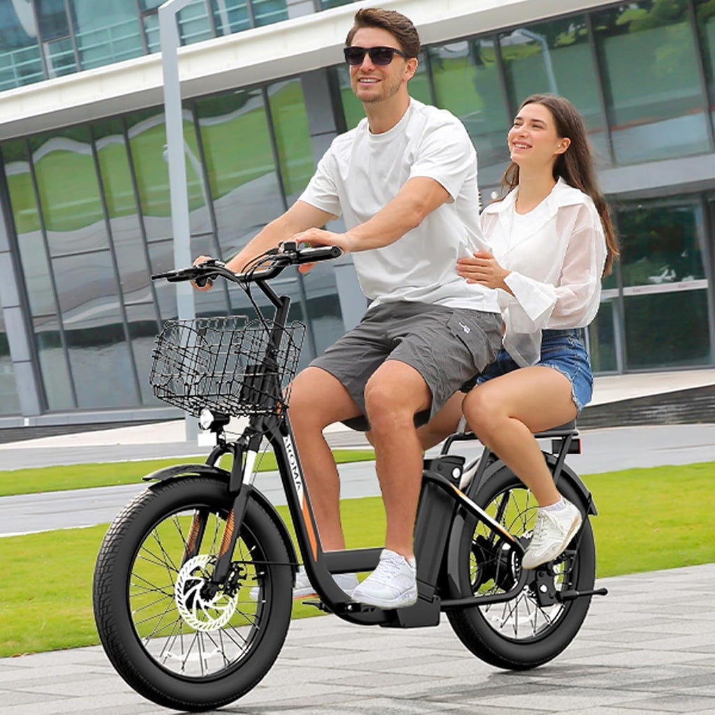 Caroma Peak 500W/800W/1200W Electric Scooter with Seat, 20' Fat Tire Electric Bike with 48V Removable Battery, Up to 30Miles & 20MPH, Adult Scooter for Commuting with Basket&Adjustable Seat
