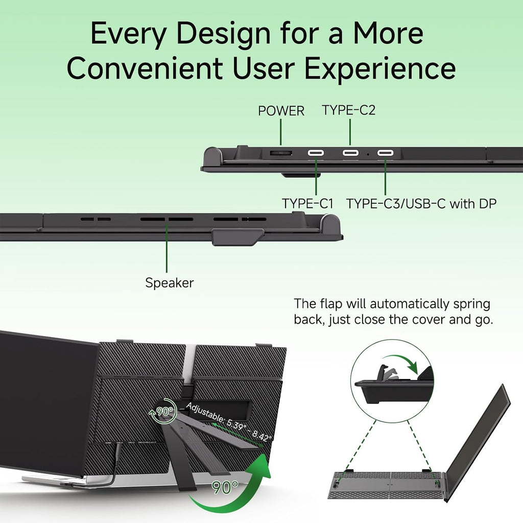 Laptop Screen Extender - 14' Ultra Thin and Light Travel Monitor for Laptop FHD 1080P Portable Second Monitor IPS Screen Display Plug & Play for Mac Windows Android iOS