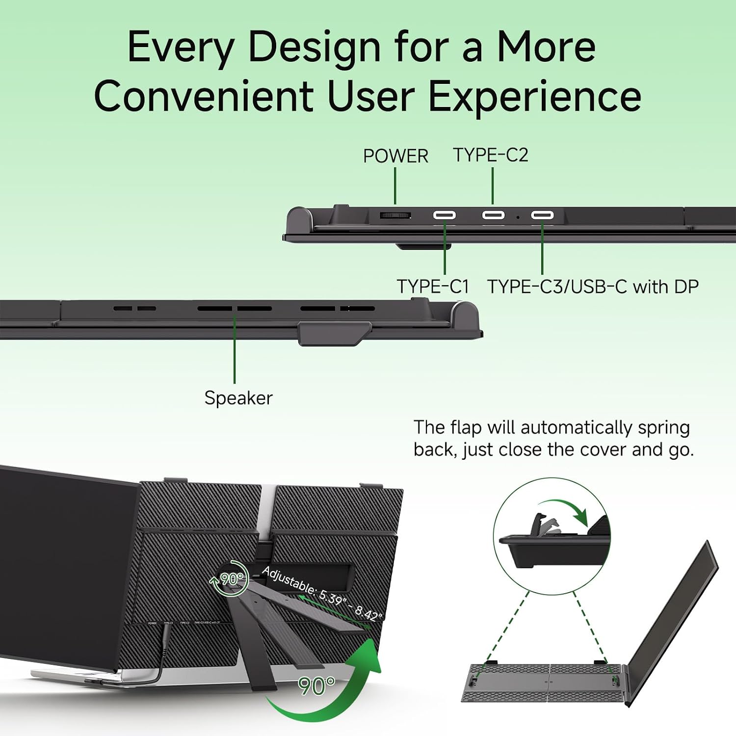 Laptop Screen Extender - 14' Ultra Thin and Light Travel Monitor for Laptop FHD 1080P Portable Second Monitor IPS Screen Display Plug & Play for Mac Windows Android iOS