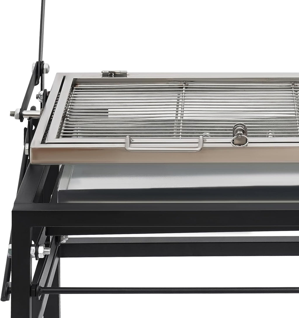 Charcoal Grills Commercial Quality, Heavy Duty Square Outdoor Portable Grillwith 360 Degrees Reversible Cooking Grid & Removable Tray & Adjustable Height.360' Rotating Cooking Grid
