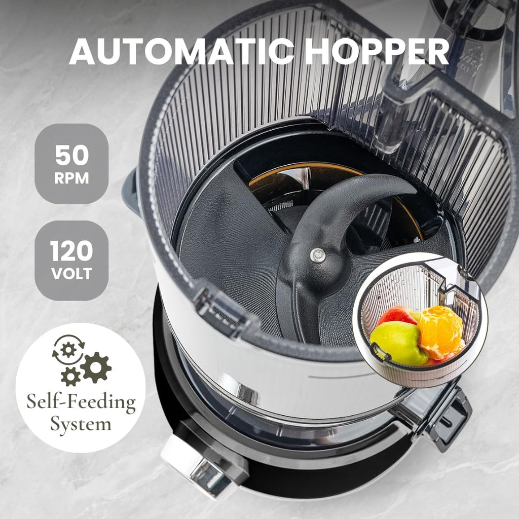 Sana 878 Self Feeding Batch Juicer | 3 Days of Cold Press Juicing Effortlessly | Most Convenient Juicer with Autopilot Configuration | Large Batch 2 Liter Capacity | Whole Fruits & Vegetables | Black
