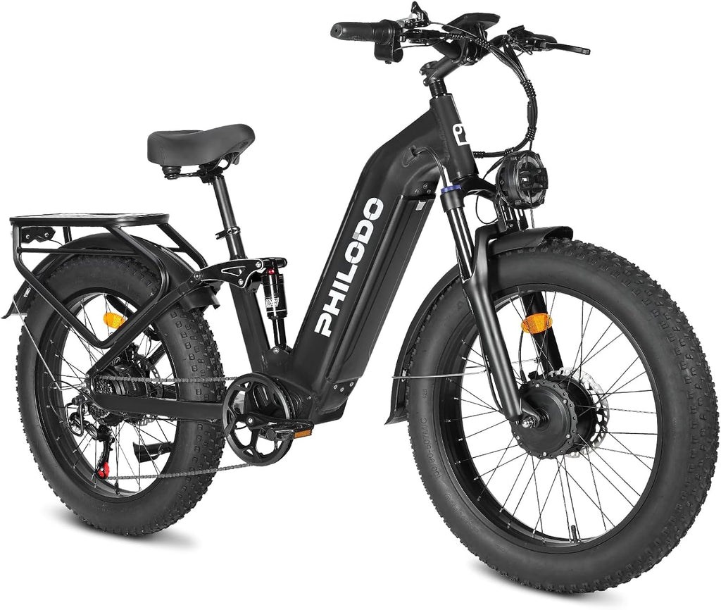 5000w Dual Motor E-Bike 60V Electric Bike for Adults,45 MiIe P-Hour Full Suspension Hydraulic Disc Brakes EBike,26/24x4 Fat Tires Mountain Bikes for All Terrain Snow/Sand
