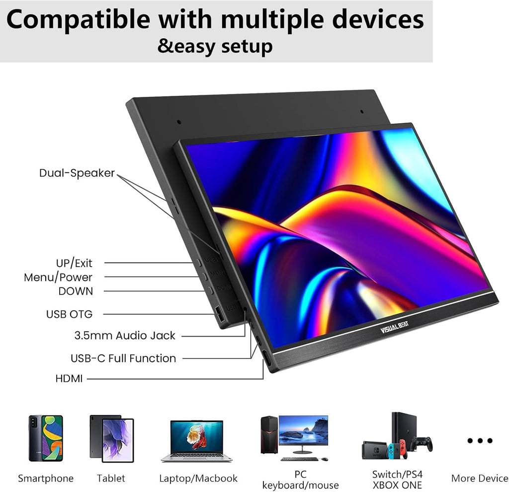 Portable Monitor Touch Screen 15.6'' 1080P USB-C HDMI Computer Display HDR IPS Eye Care Screen 100% sRGB with Smart Cover, Dual Speakers for Laptop PC Mac Phone PS4/5 Xbox Switch