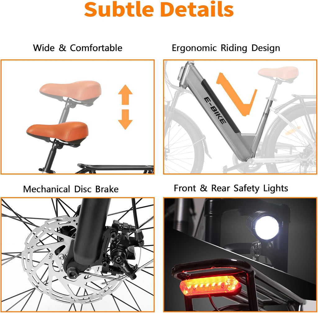 Electric Bike for Adults, 26 Inch Step Through Electric Bike, 36V 13Ah UL Removable Battery Up to 50Miles Peak 1000W, 22Mph Commuter Women Ebike Bicycles Beach Snow