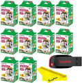 Fujifilm Instax Mini Instant Camera Film with Sandisk 32 GB USB Flash Drive + 10 x Mini Twin Packs (200 Sheets) and Buzz-Photo Microfiber Cleaning Cloth