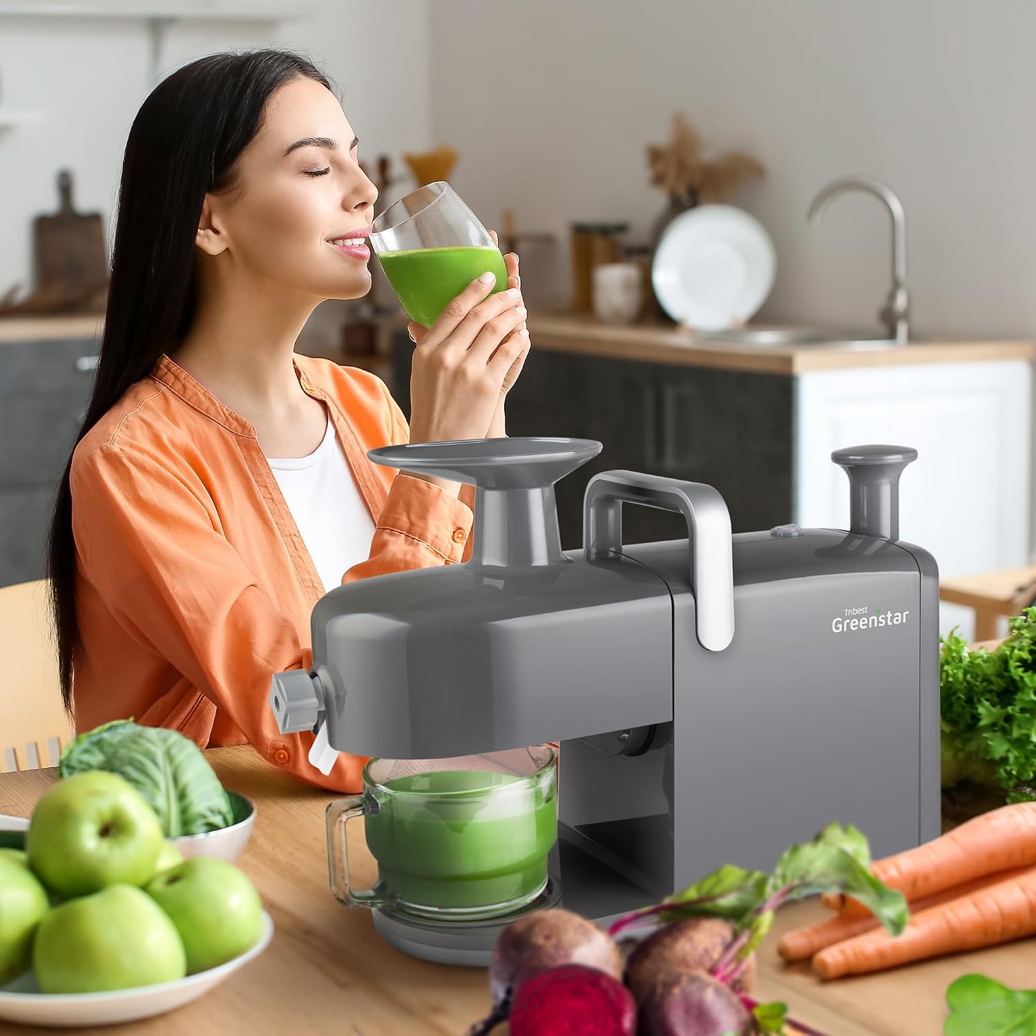 Tribest Greenstar 5 GS5 All Stainless Steel Twin Gear Cold Press Masticating Juicer with Easy Clean Housing, Screen Cleaning Tool and Glass Pitcher, Gray