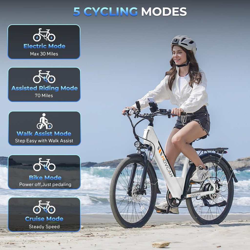 Movcan V80 Electric Bike, 1000W Motor 28MPH 26'' City Cruiser Ebike for Adults, 48V 13Ah Removable Battery Up to 70 Miles, 7-Speed Dual Disc Brake, Mountain E-Bike for Commuting