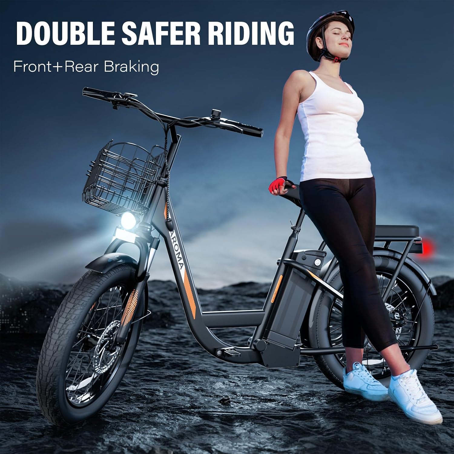 Caroma Peak 500W/800W/1200W Electric Scooter with Seat, 20' Fat Tire Electric Bike with 48V Removable Battery, Up to 30Miles & 20MPH, Adult Scooter for Commuting with Basket&Adjustable Seat