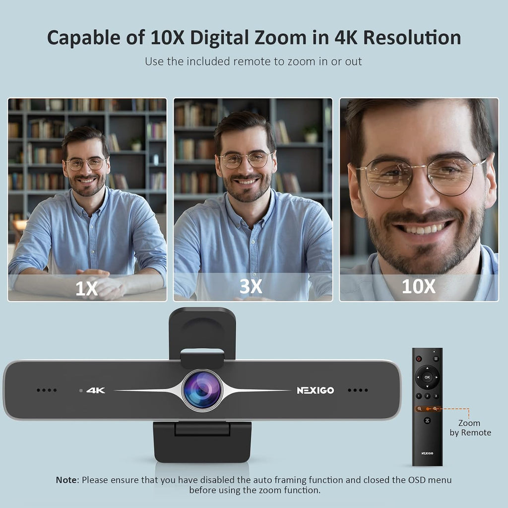 Zoom Certified, NexiGo N970P 4K Webcam, Onboard Flash Memory, Al-Powered Auto-Framing, Adjutable Field of View, Sony Sensor, Dual AI Noise-Cancelling Mics, Works with Teams/Zoom/Webex/Google