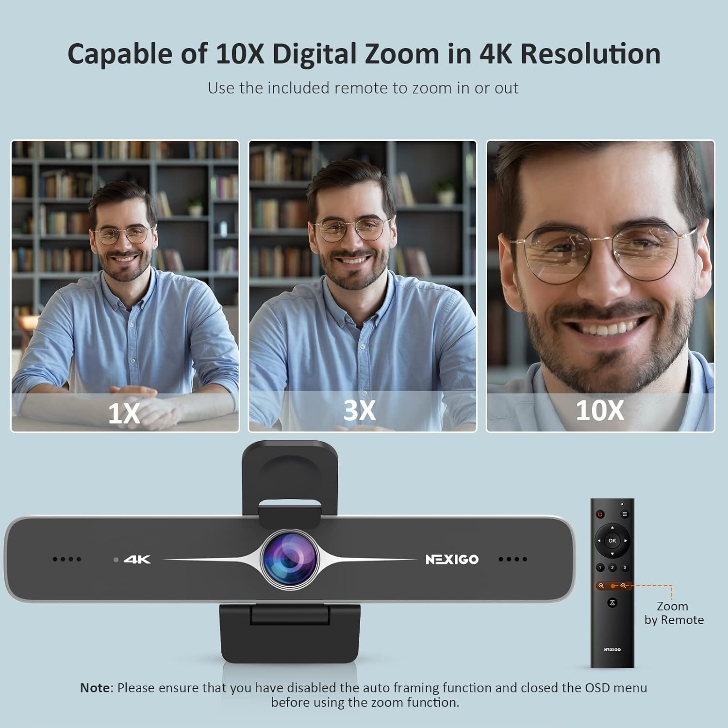 Zoom Certified, NexiGo N970P 4K Webcam, Onboard Flash Memory, Al-Powered Auto-Framing, Adjutable Field of View, Sony Sensor, Dual AI Noise-Cancelling Mics, Works with Teams/Zoom/Webex/Google