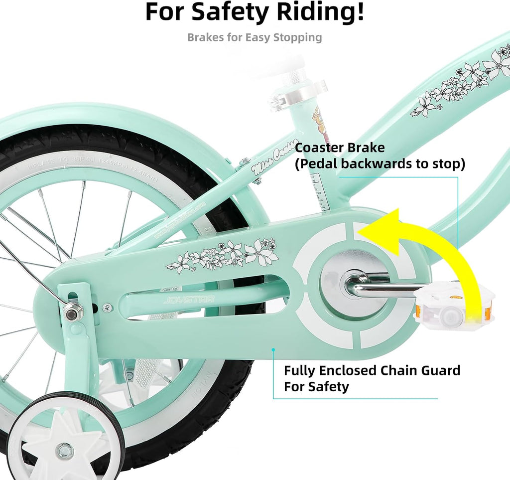 JOYSTAR 12 14 16 Inch Kids Cruiser Bike for Ages 2-7 Years Old Girls & Boys, Kids' Bike with Training Wheels, Coaster Brake, Adjustable Seat & Fenders, Child Bicycles