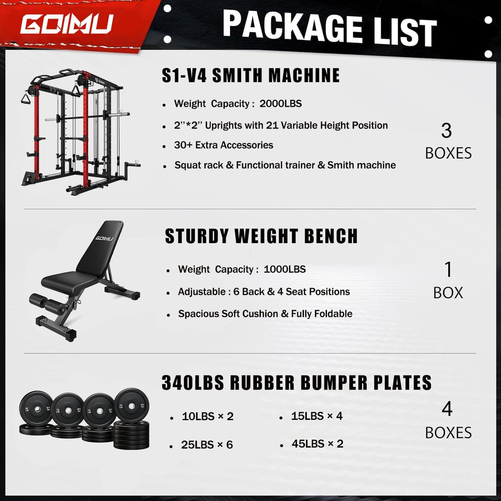S1-V4 Smith Machine, 2000LBS Power Cage with Cable Crossover System, All-in-One Squat Rack with Smith Bar, Strength Training Equipment for Hone Gym