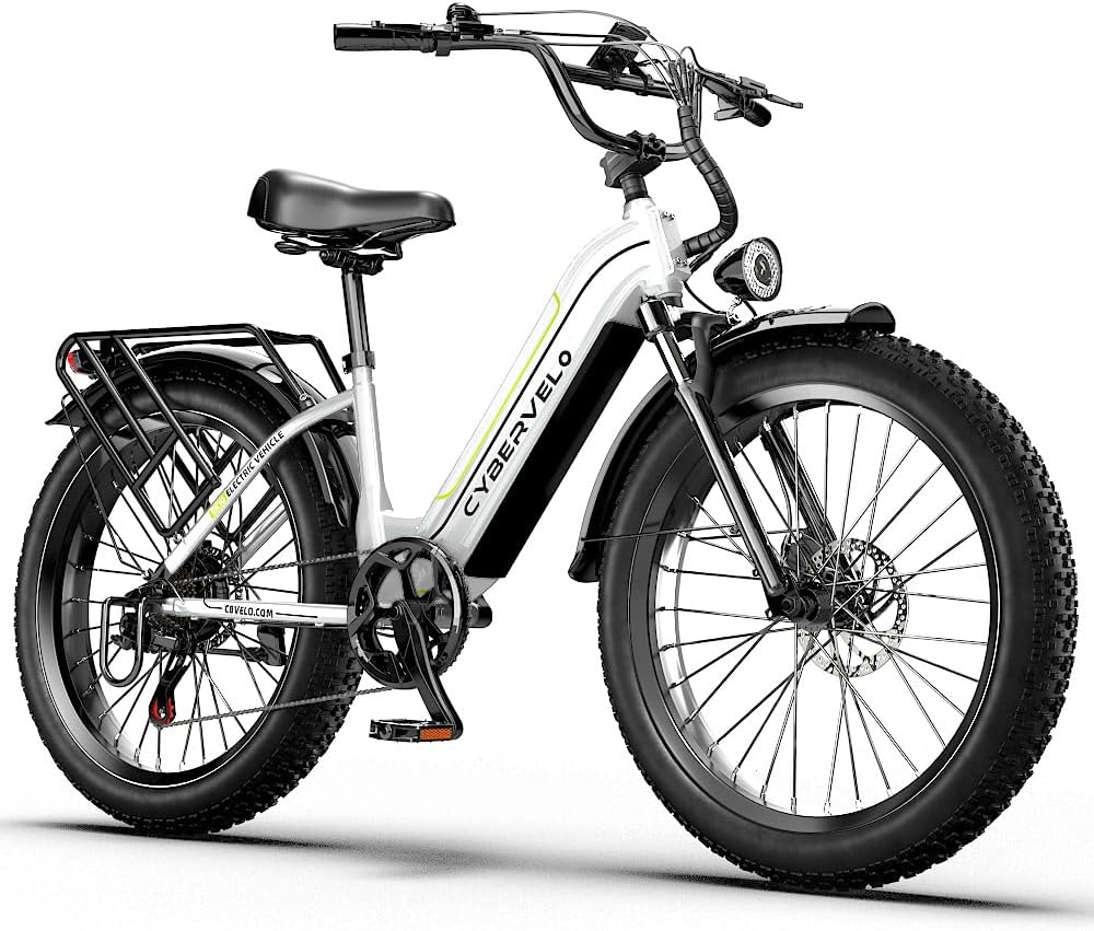 Cybervelo 750W Peak Electric Bike for Adults,up 80 Miles Removable Battery Ebike, 26' Electric E Bike with 7-Speed,Adult Electric Bicycles for Commute Beach Snow Womens/Man All Terrain
