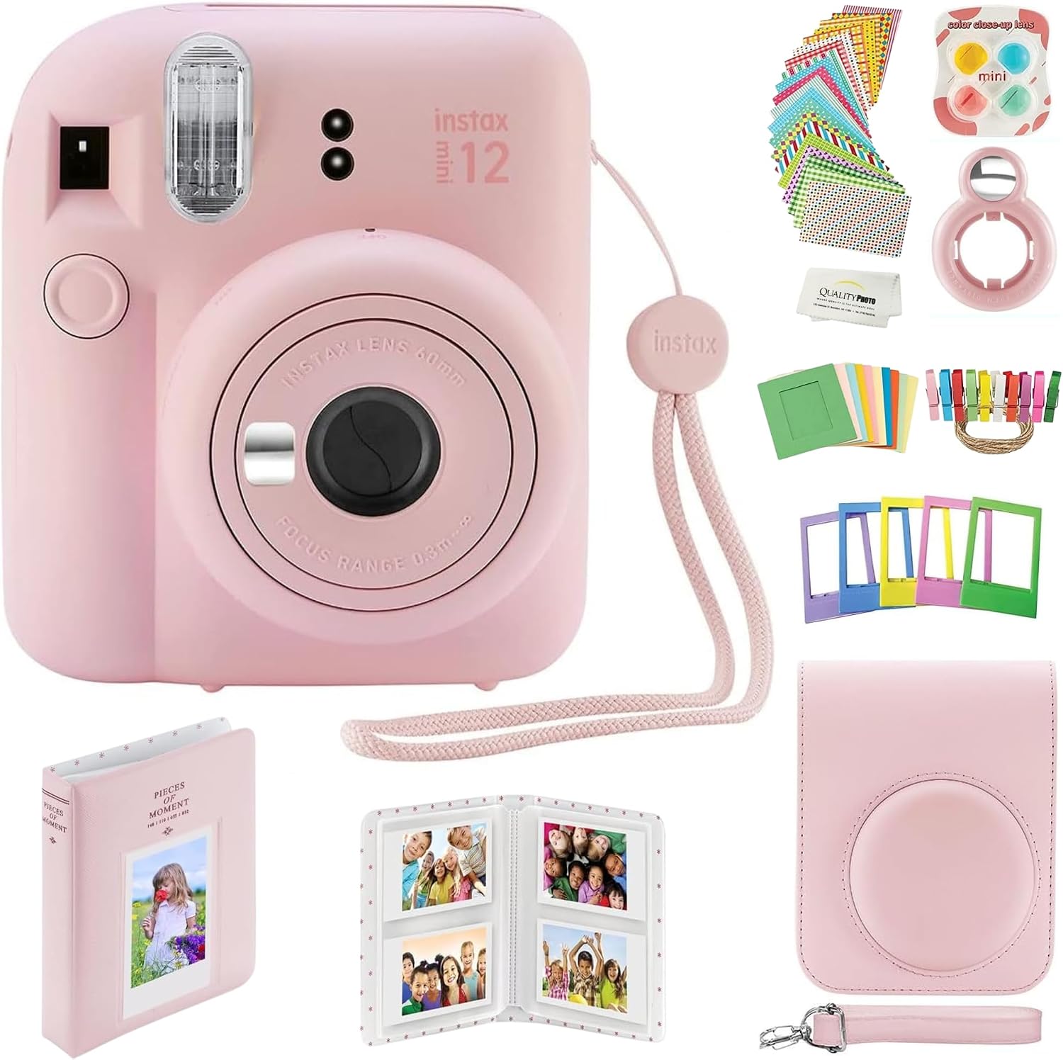 Fujifilm Instax Mini 12 Instant Camera with Case, Decoration Stickers, Frames, Photo Album and More Accessory kit (Blossom Pink)…