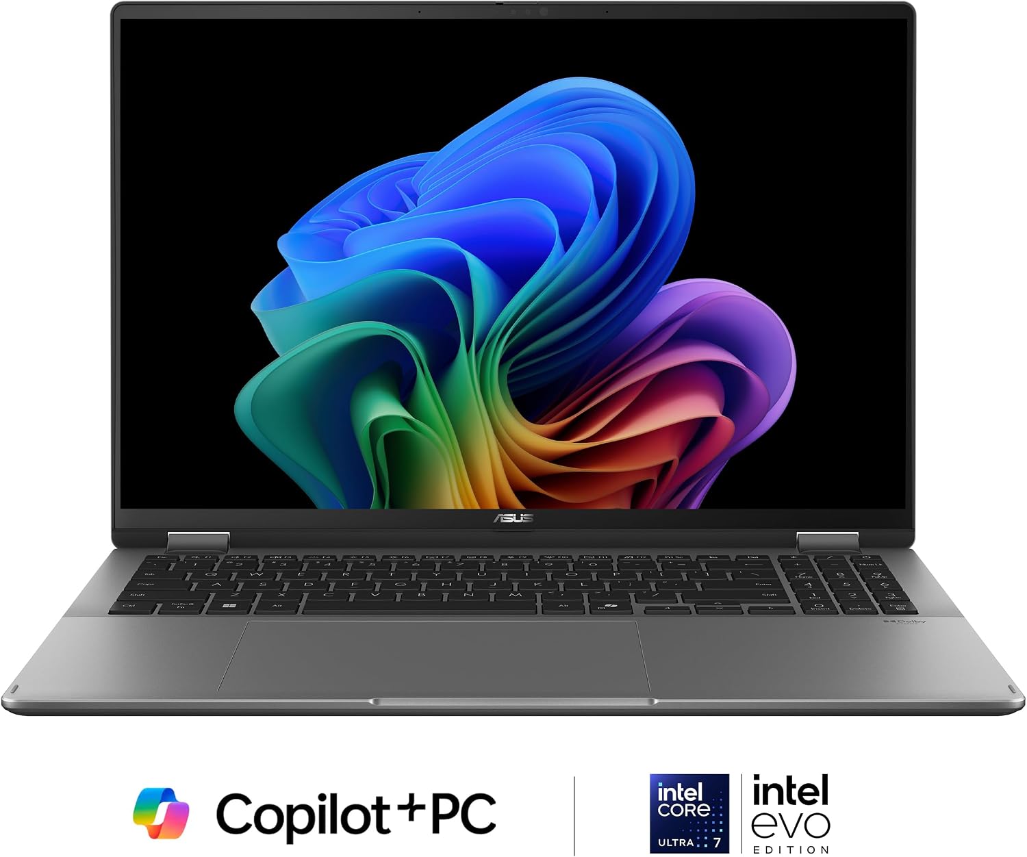 ASUS Vivobook 16 Flip Laptop, Copilot+ PC, 16' OLED 3K 120Hz Touch Display, Intel® Core™ Ultra 7 256V, Intel® Arc™ Graphics, 16GB Memory, 512GB SSD, Matte Gray, TP3607SA-DS74T