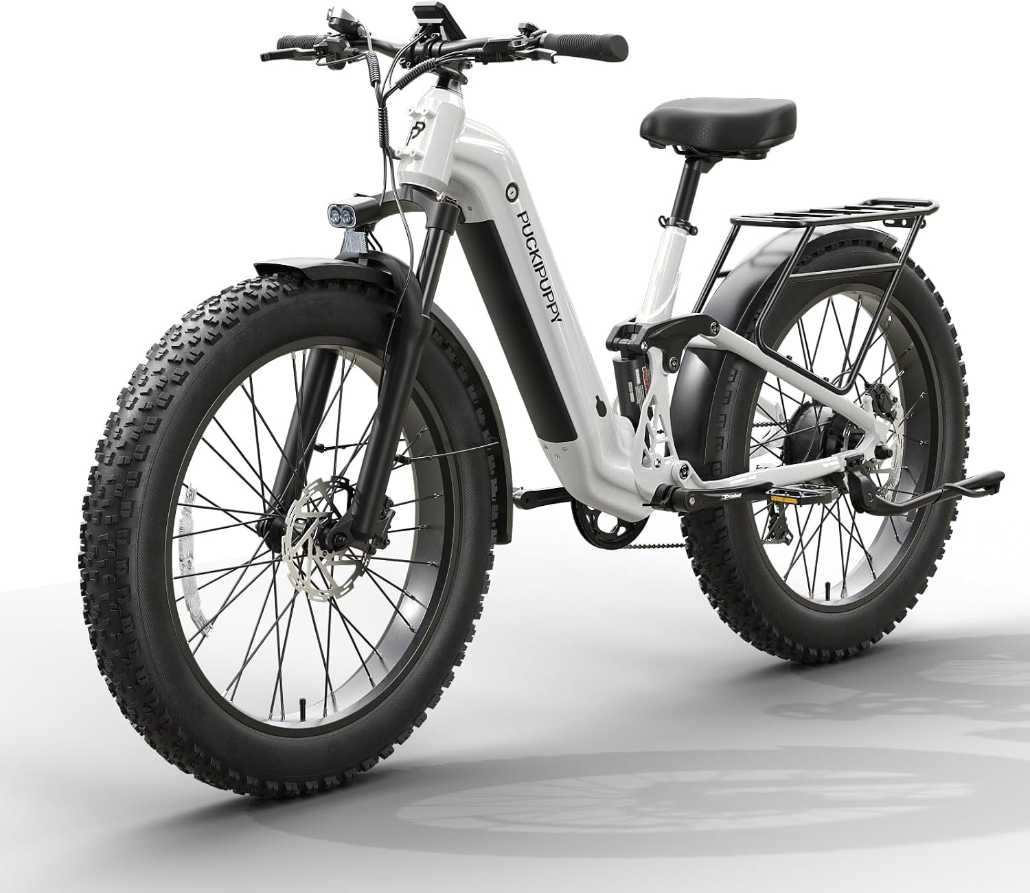 PUCKIPUPPY Electric Bike for Adults 960W, 48V 20AH Battery Adult Electric Bicycles, 26' Fat Tire Full Suspension Step-Thru Ebike, 28MPH Mountain Ebike, 7 Speed, 80Miles Range