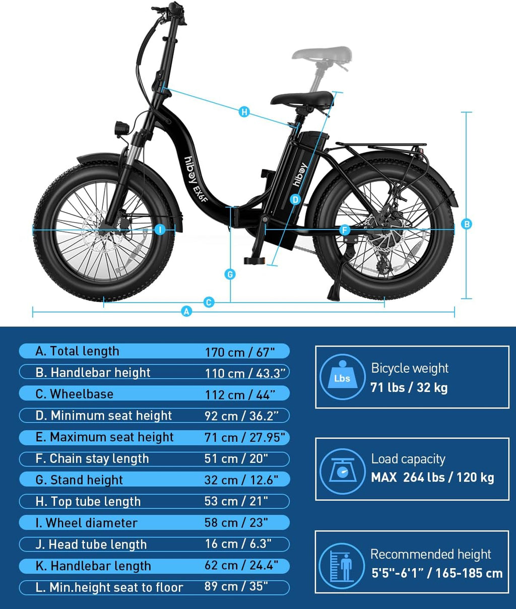 Hiboy EX6F Foldable Ebike for Adults, Built-in Phone Holder, 750W Peak, 20x4.0 Fat Tires, Removable 48V Battery, Hydraulic Fork, 7-Speed, Commuting/Outdoor