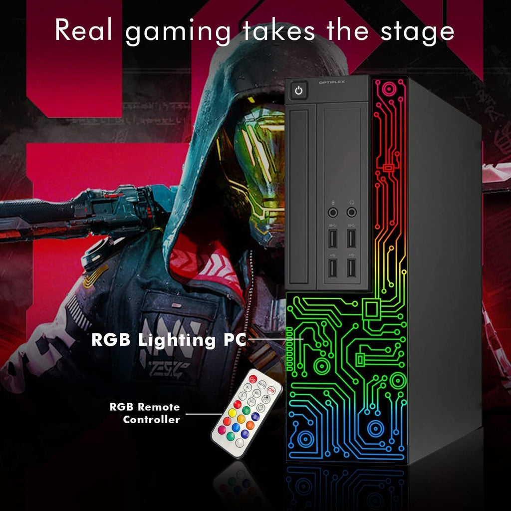 Dell Gaming OptiPlex Desktop RGB Computer PC, Intel Core i5, Radeon RX 550 4G, 16GB RAM, 512GB SSD, 24 Inch HDMI Monitor, RGB Keyboard Mouse and Headset, WiFi, Windows 11 Pro (Renewed)