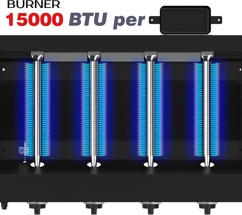 BBQCuker 4-Burner Propane Gas Griddle, 60,000 BTU Flat Top Grill with Removable Side Tables, Bottom Tray and Foldable Legs, 766 sq. in. Cooking Area, Portable Outdoor Griddle for Camping, BBQ (BLACK)