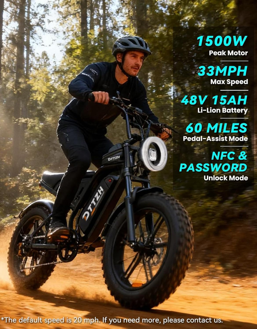 DTTZH F6/F6S/F6PRO Electric Bike for Adults with NFC & Password Unlock, 4000/2000/1500W, 50/40/33MPH, 60V 30Ah, 48V 15/25Ah E-Bike, 100-60 Miles Electric Motorcycle, 20' Fat Tire Electric Dirt Bike