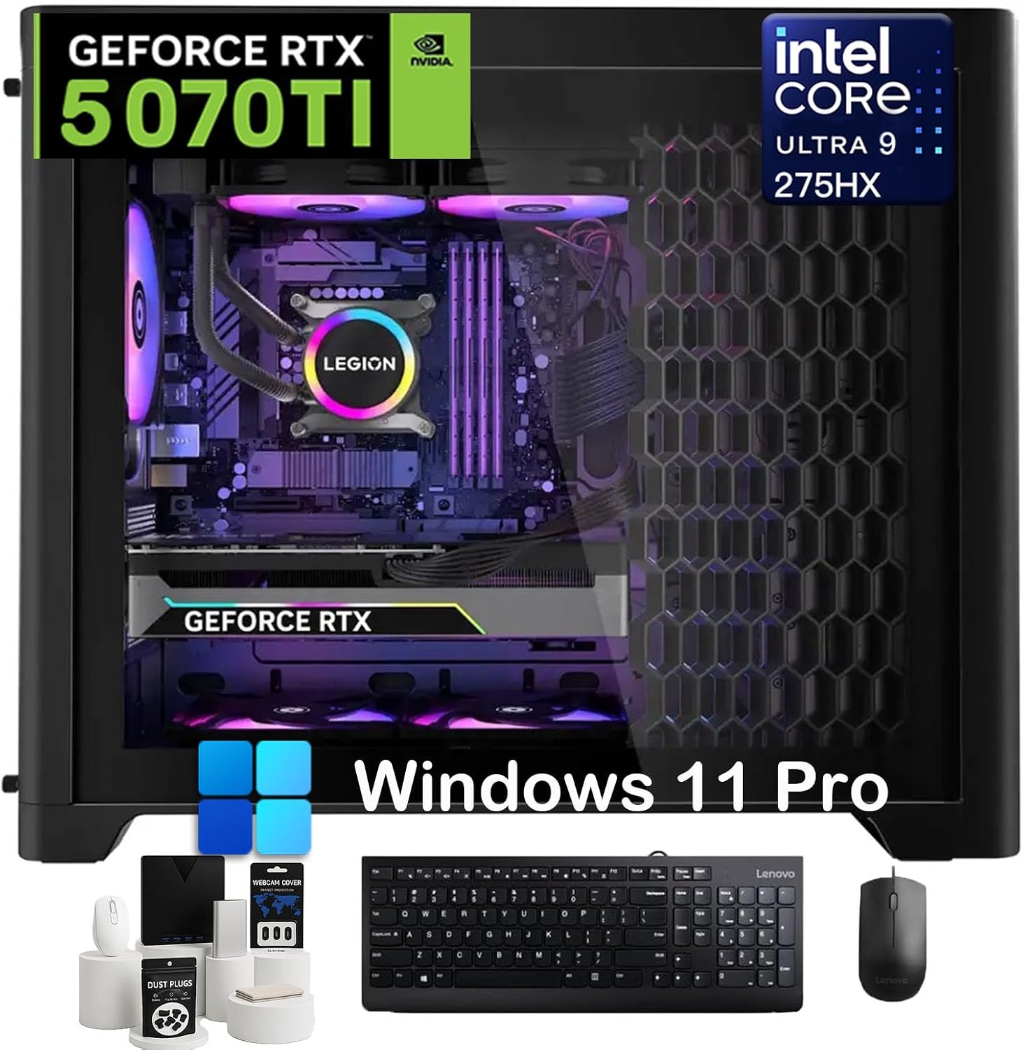 Lenovo Legion Tower 5i Gen 10 Gaming Desktop, Intel 24 Core Ultra 9 275HX Up to 5.4Ghz, GeForce RTX 5070 Ti, 320GB DDR5, 10TB SSD, 20TB HDD, Windows 11 Pro, w/Keyboard & Mouse, w/Accessories