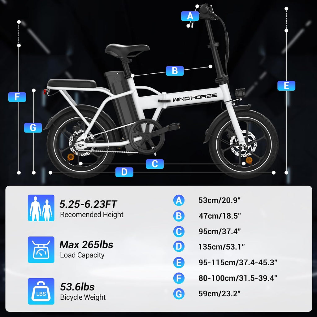 SEHOMY 2-Seat Electric Bike for Adults 630W Peak Motor, 25MPH Folding Ebike, 16' Adults Electric Bicycles with 30° Uphill, 288WH Removable Battery, 35 Miles Long Range, Commuter E Bikes Teens 14+