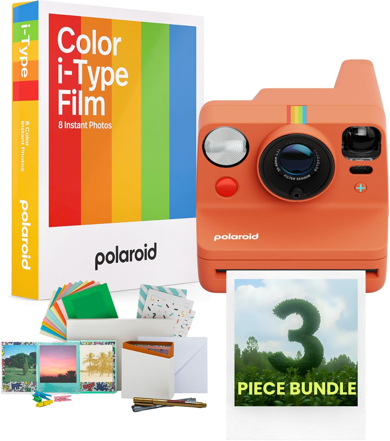 Polaroid Now Plus Generation 3 Coral Instant Camera Bundle with Color Film and Film Kit (3 items)