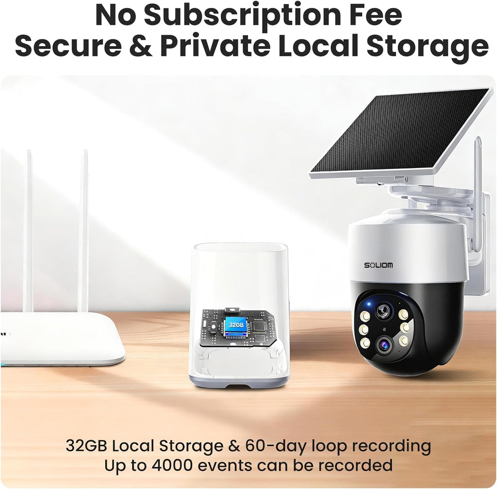 SOLIOM Security Cameras Wireless Outdoor,4K Ultra HD for Day and Night, No Subscription,Built in Radar,Solar Powered Cameras for Home Security, 360° Pan Tilt Auto Tracking,5G & 2.4G WiFi, 2-Cam Kit
