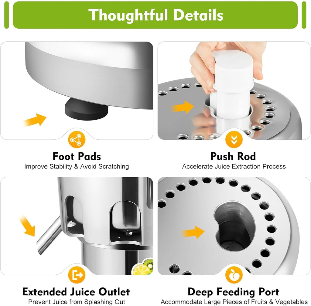 Commercial Juice Extractor, 110V Heavy Duty Centrifugal Juicer Machine Electric Stainless Steel Whole Vegetable & Fruit Juice Maker Squeezer (80-100 kg/hr Juice Amount)