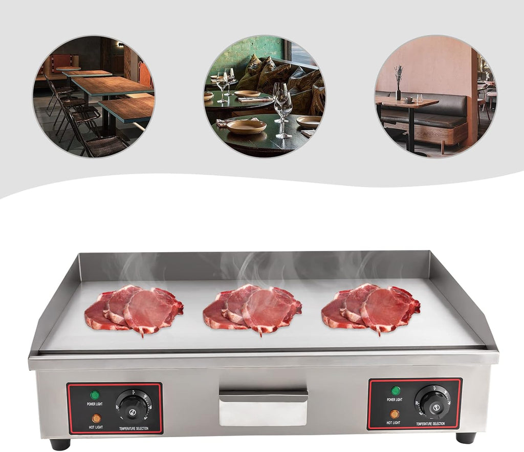30'Commercial Electric Griddle Electric Countertop Griddle 3000W Restaurant Grill BBQ Flat Top 430 Stainless Steel Long Griddle Electric Nonstick Adjustable Thermostatic Control for Kitchen 110V