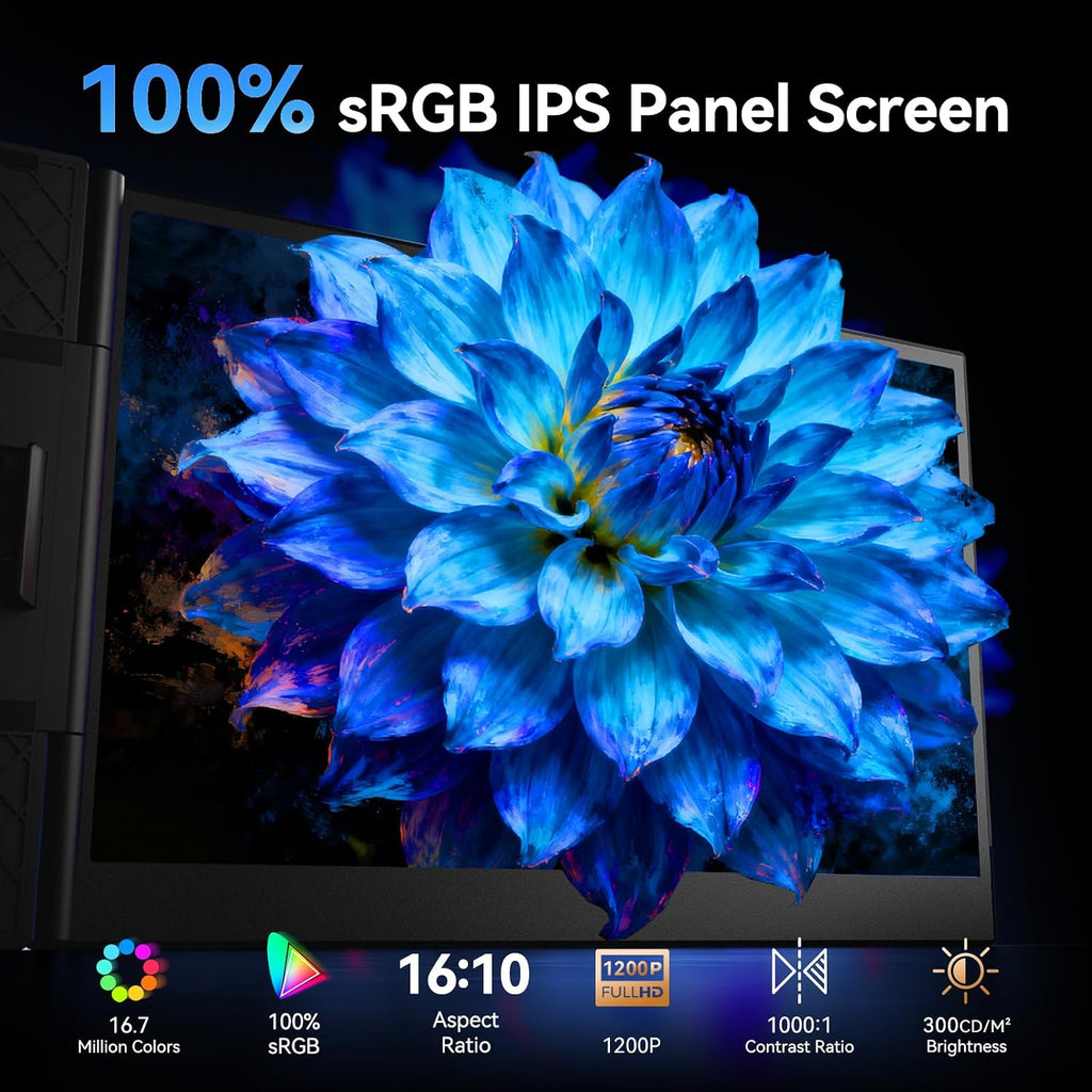 Laptop Screen Extender, 15.3' 16:10 IPS 100% sRGB Portable Travel Monitor for Laptop, FHD 1200P External Display Screen, Dual Screen Attachment Plug & Play for Mac Windows
