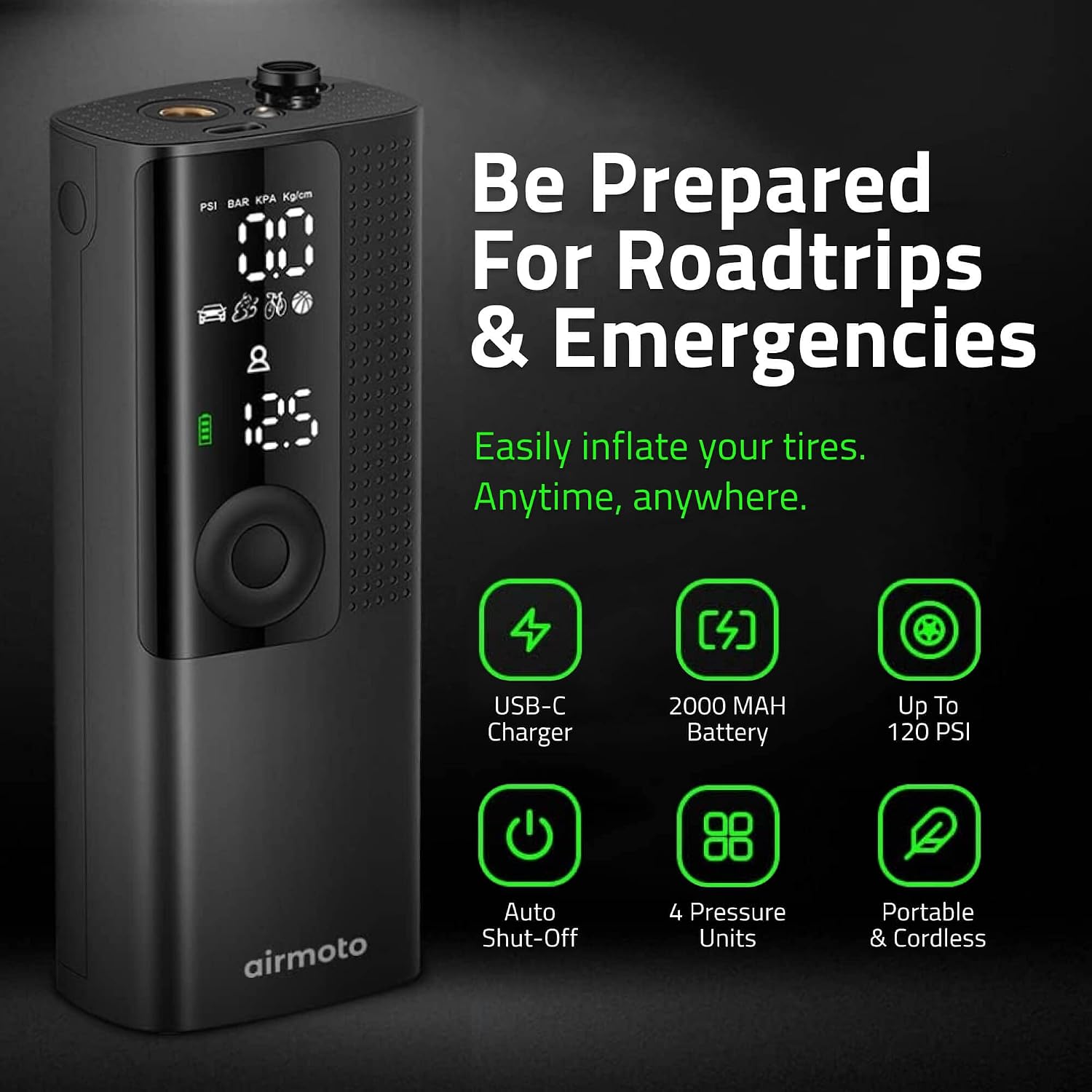 Airmoto and Power Kit Bundle Deal - 3 bundle - Tire Inflator Portable Air Compressor with Power Kit for Charging on The Road - Cordless Air Pump for Car Tires, Motorcycle, Bicycle, Balls (Pack of 3)
