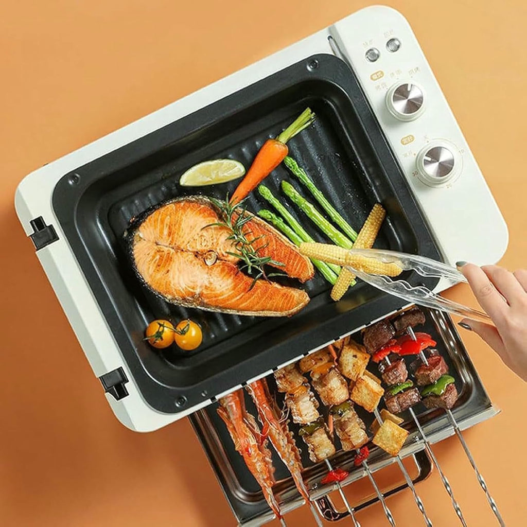 Electric Kebab Grill Machine, Non-Stick Double Layer Grill Oven, Automatic 360° Rotating BBQ Skewers Machine, BBQ Pot for Indoor Outdoor Camping
