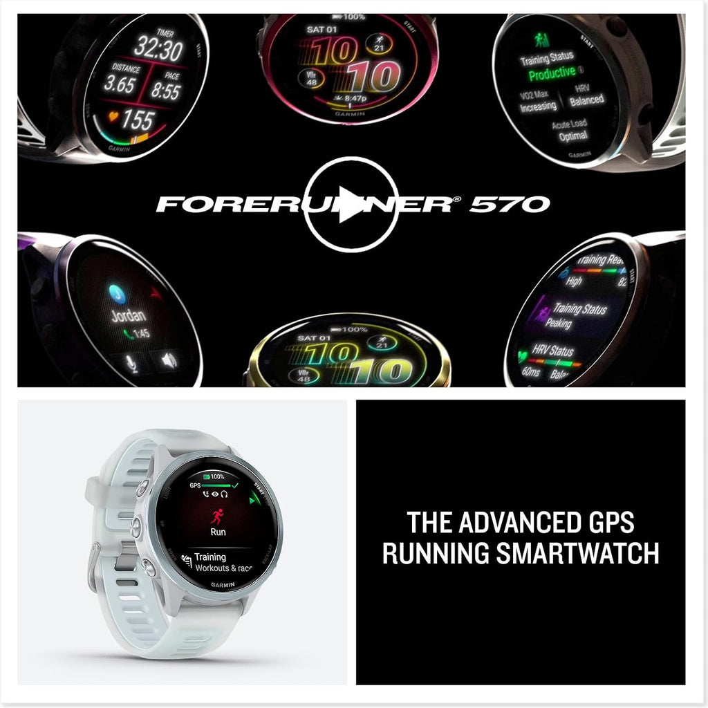 Garmin® Forerunner® 570, 42mm, Advanced GPS Running and Triathlon Smartwatch, AMOLED Display, Training and Recovery Features, Cloud Blue Aluminum with Translucent Whitestone/Band