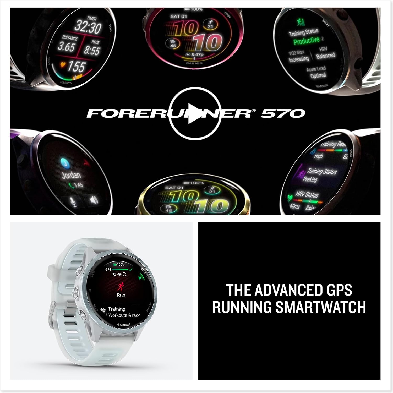 Garmin® Forerunner® 570, 42mm, Advanced GPS Running and Triathlon Smartwatch, AMOLED Display, Training and Recovery Features, Cloud Blue Aluminum with Translucent Whitestone/Band