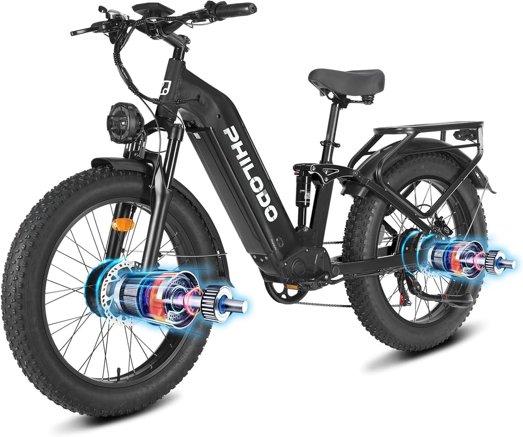 5000w Dual Motor Electric Bicycles, 60V Battery E-Bike with 45 MiIe P-Hour Electric Bike for Adults, 26 Fat Tire Hunting Ebike for All Terrain, Full Suspension Electric Ebike