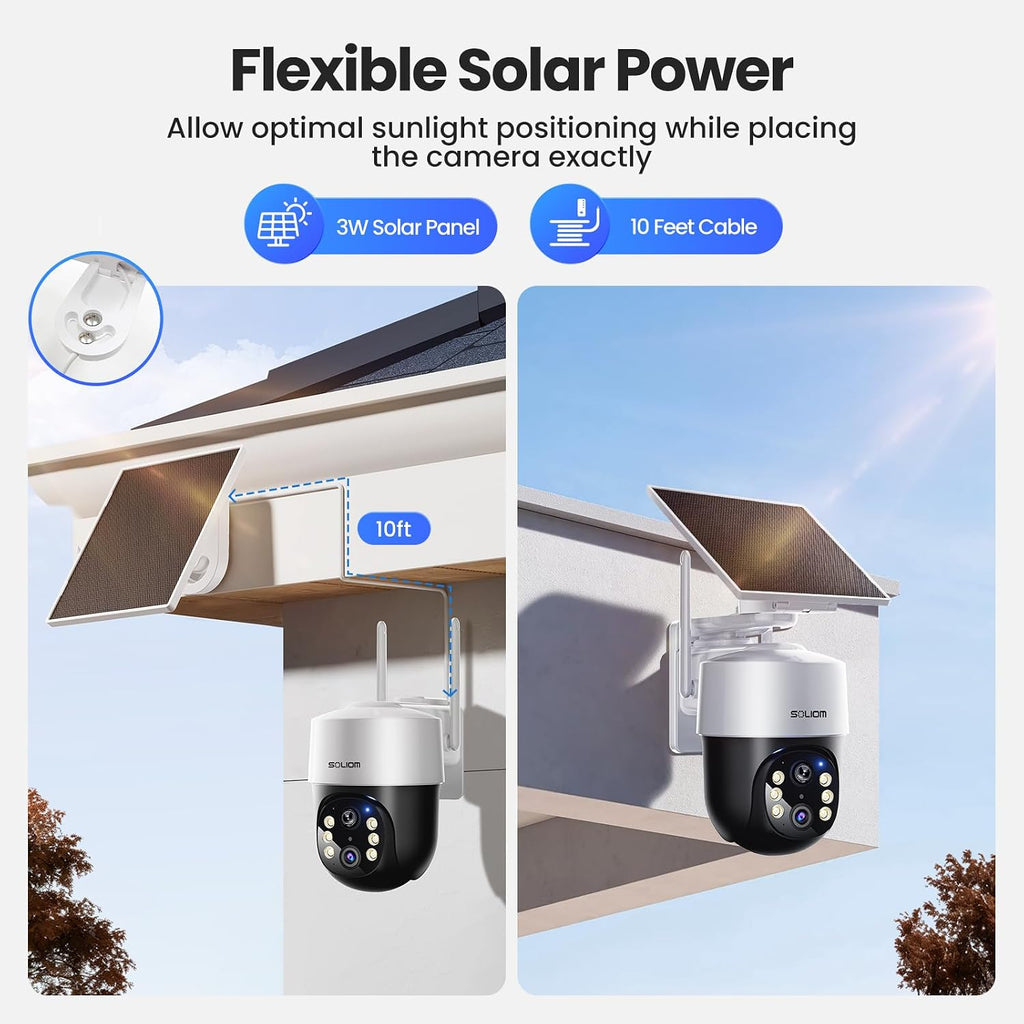 SOLIOM Security Cameras Wireless Outdoor,4K Ultra HD for Day and Night, No Subscription,Built in Radar,Solar Powered Cameras for Home Security, 360° Pan Tilt Auto Tracking,5G & 2.4G WiFi, 4-Cam Kit