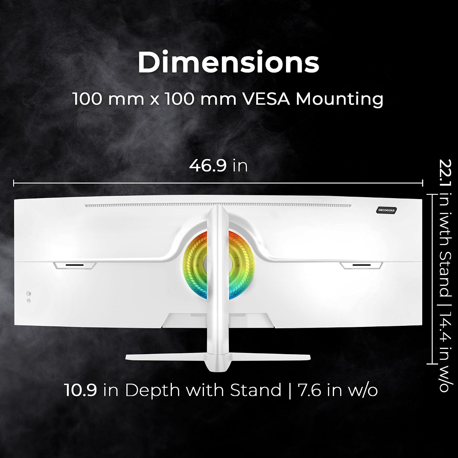 Deco Gear 49' Curved Ultrawide 5K Gaming Monitor, 32:9, 120 Hz, 101% NTSC 100% sRGB, USB-C 65W, Adjustable, Home Office and Entertainment Workstation - Exclusive White Edition