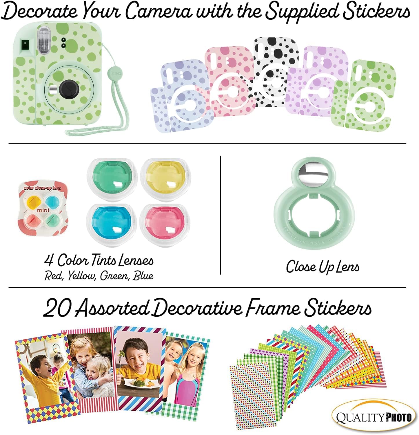 Fujifilm Instax Mini 12 Instant Camera with Case, Decoration Stickers, Frames, Photo Album and More Accessory kit (Mint Green)