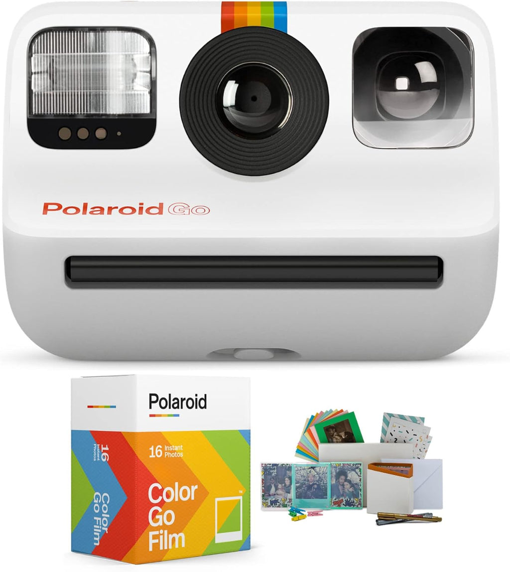 Polaroid Originals Go Instant Camera (White) Bundle with Film Double Packs and PhotoBox Kit (3 Items)