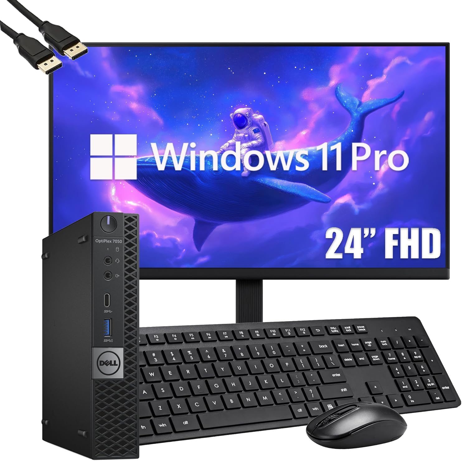 Dell OptiPlex 7050 mini Desktop Computer PC with 24' FHD Monitor, Intel Core i5-7500, 16GB RAM, 512GB SSD, Wi-Fi, Bluetooth, Keyboard & Mouse, Windows 11 Pro (Renewed)