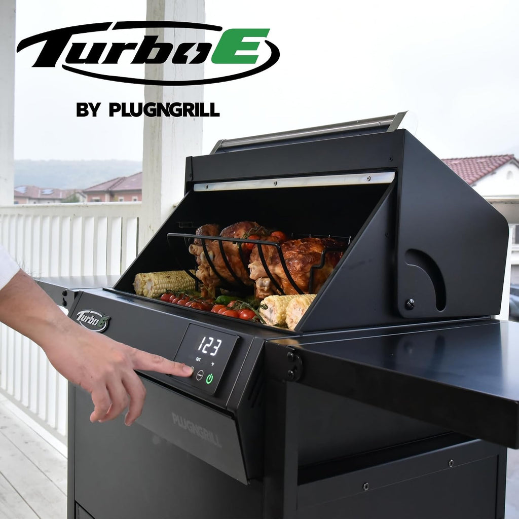 Turbo E Exclusive Grill Cart with Wheels - Spacious Side Shelves, Integrated Storage & Sleek Black Finish to Match Turbo E Outdoor Grills Seamlessly (Includes Weather-Resistant Grill Cover)