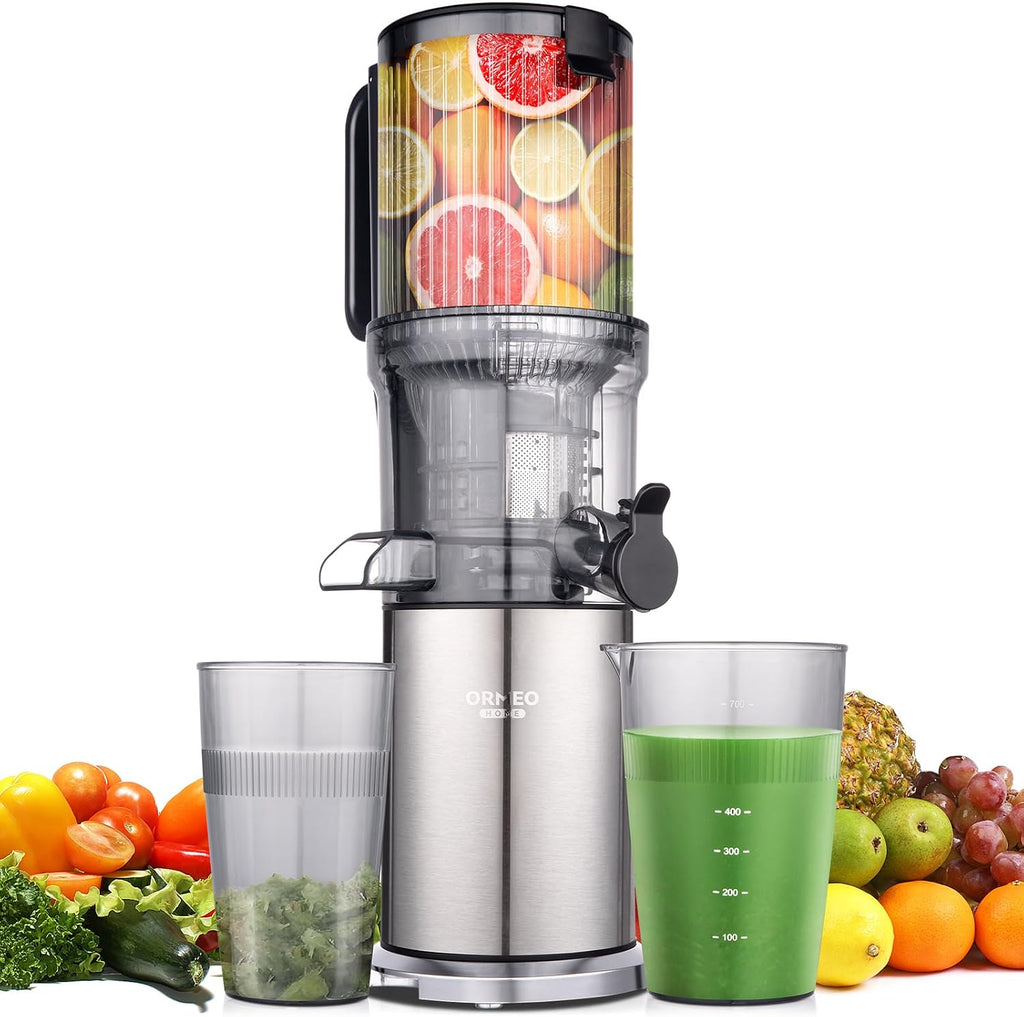 Juicer Machines, Cold Press Juicer with 5.0' Large Feed Chute Fit Whole Fruits & Vegetables, Stainless Steel Masticating Juicer With Pulp Seperation, 99% Juice Purity, 200W Quiet Motor, Easy to Clean