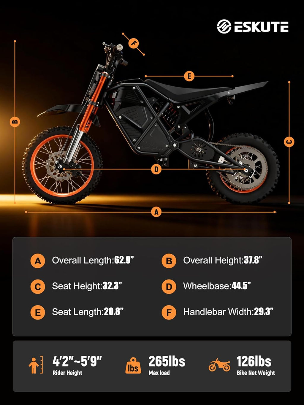 ESKUTE Electric Dirt Bike for Teens Adults, Mid-Drive Motor 3500W Peak, Electric Motorcycle 48V23Ah Battery, 53-Mile Range, 38mph, Hydraulic Nitrogen Dual Shock Absorbers