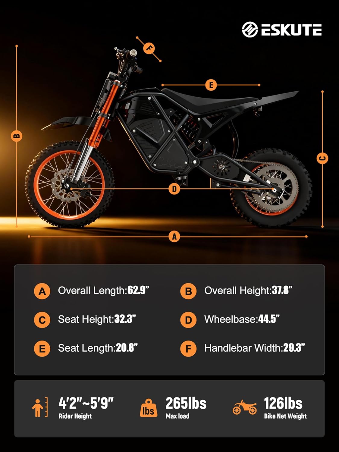 ESKUTE Electric Dirt Bike for Teens Adults, Mid-Drive Motor 3500W Peak, Electric Motorcycle 48V23Ah Battery, 53-Mile Range, 38mph, Hydraulic Nitrogen Dual Shock Absorbers