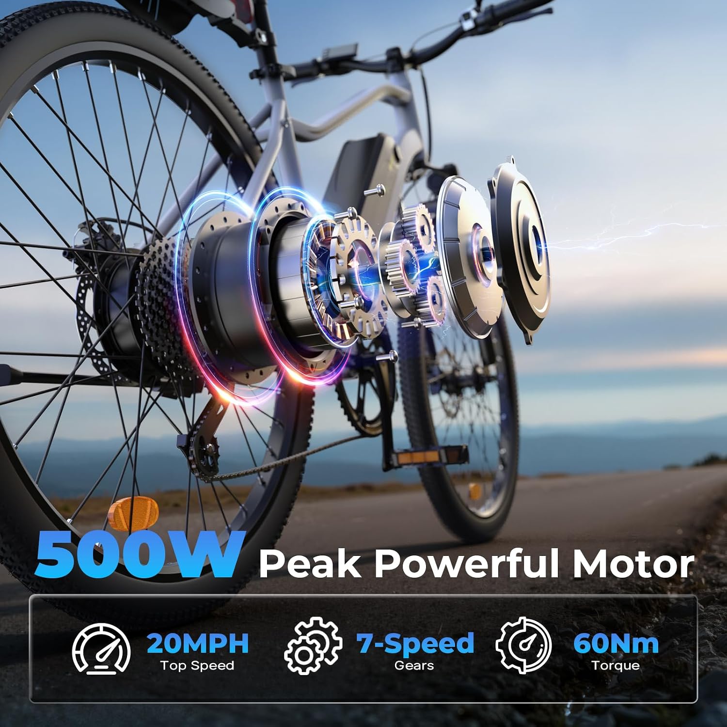 Electric Bike - 750W/1000W/1500W Motor Electric Bicycle, 20MPH, 55/70/80 Miles, Removable Battery, Shock Absorber, 5 Speed E Bike, 26' Tire Commuter Electric Bicycle for Adults