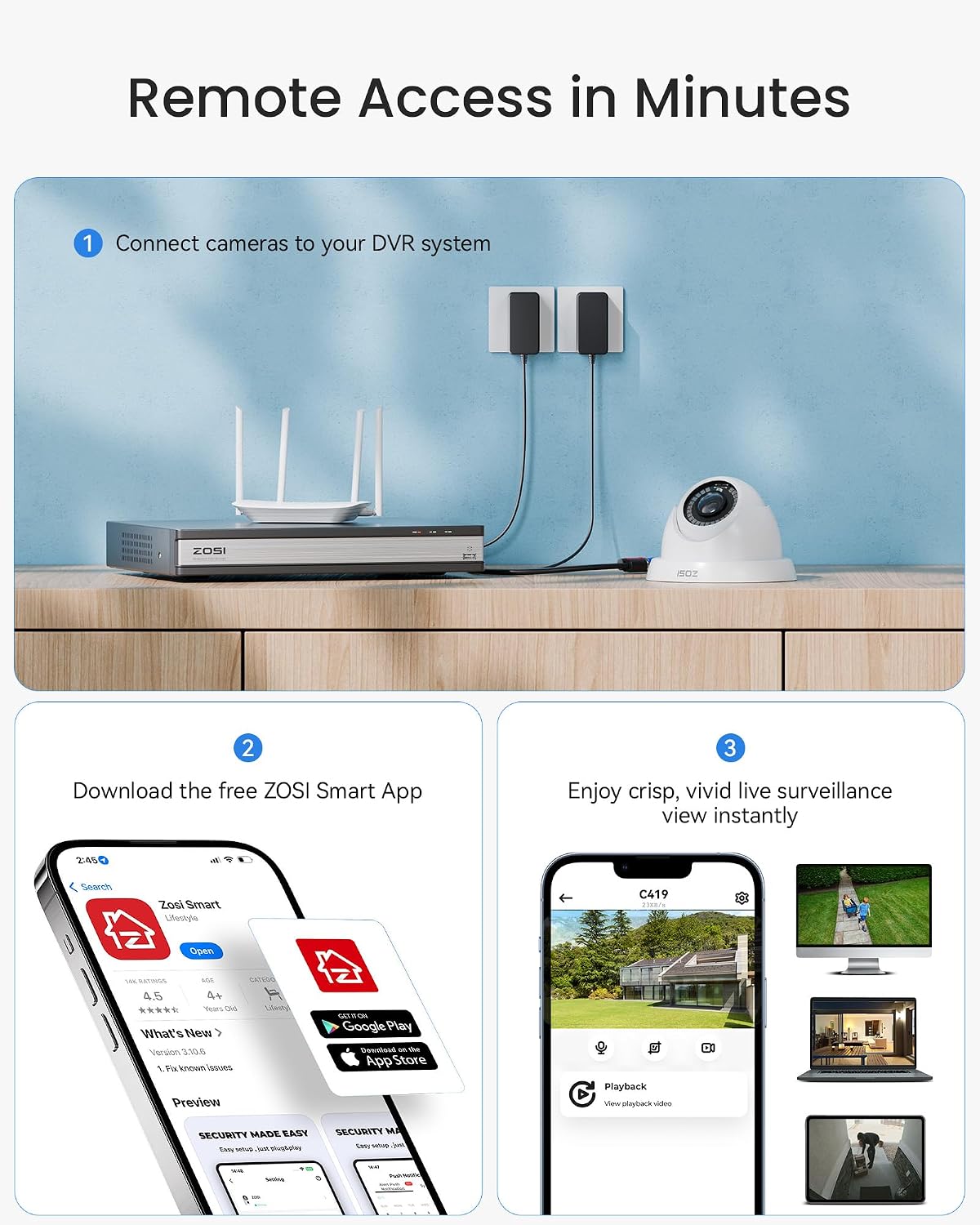ZOSI 1080p 16 Channel Security Camera System with AI Human Vehicle Detect, H.265+ 16CH CCTV DVR and 12 x 1080p Dome Camera Outdoor Indoor, 80ft Night Vision, 105° View Angle, Alert Push, 4TB HDD