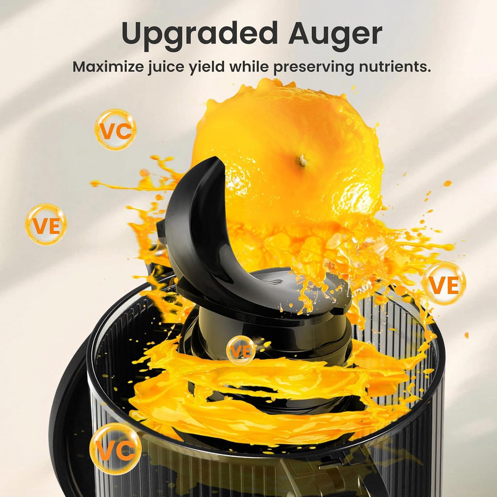 Ventray Slow Masticating Juicer Machine, 5.12' Extra Large Feed Chute Cold Press Juicer for Whole Vegetables & Fruits, 250w, High Juice Yield, Easy to Clean, with Brush, Fit for Batch Juicing